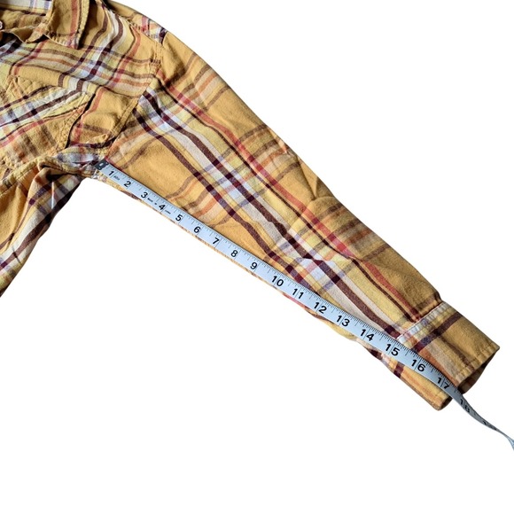 Time and Tru Plaid Button Down Shirt Women's Large L Mustard Yellow Red Casual - Picture 4 of 8